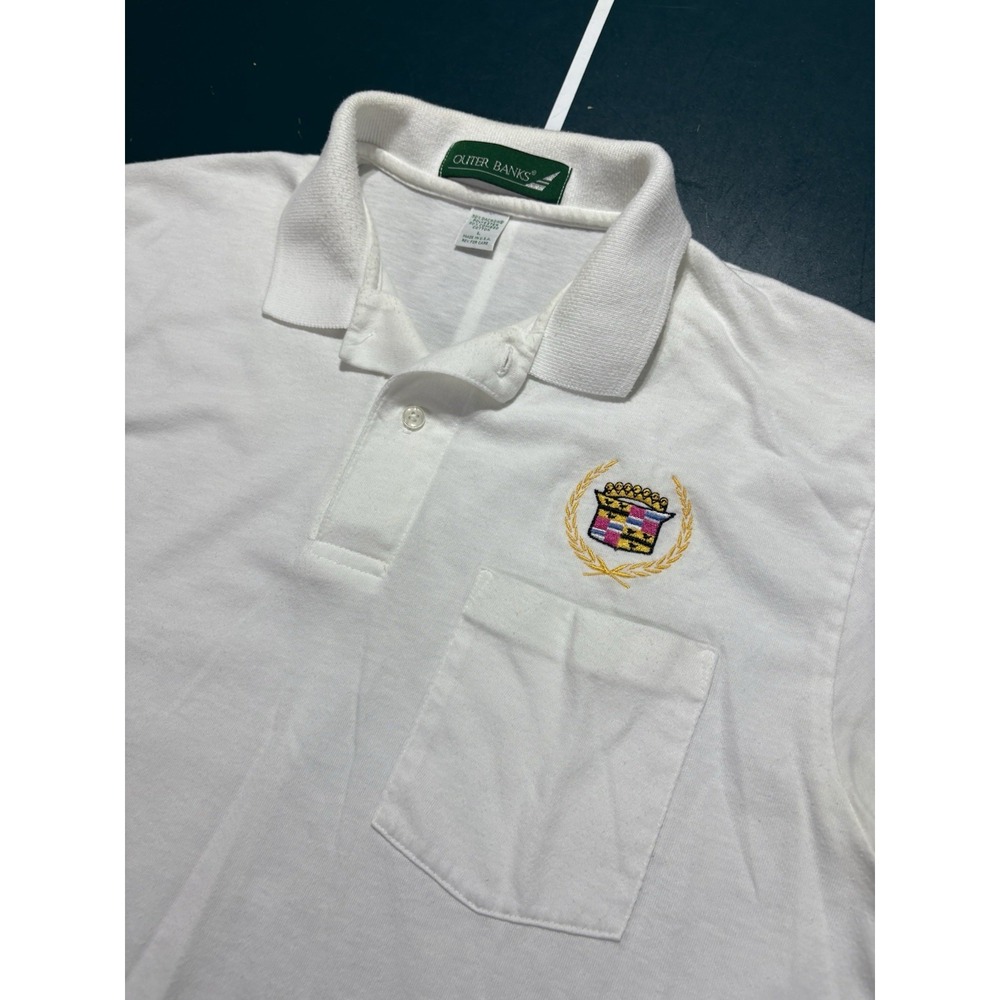 Vintage Cadillac Polo Shirt Mens Large White Tour Collection Crest Logo USA 90s